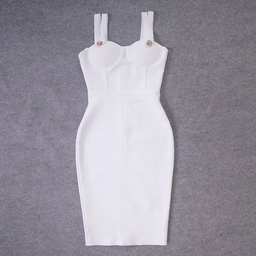 BEAUKEY Summer White Rhinestone Bandage Evening Dress Women Luxury Maxi Spaghetti Strap Red Club Celebrity Evening Party Vestido
