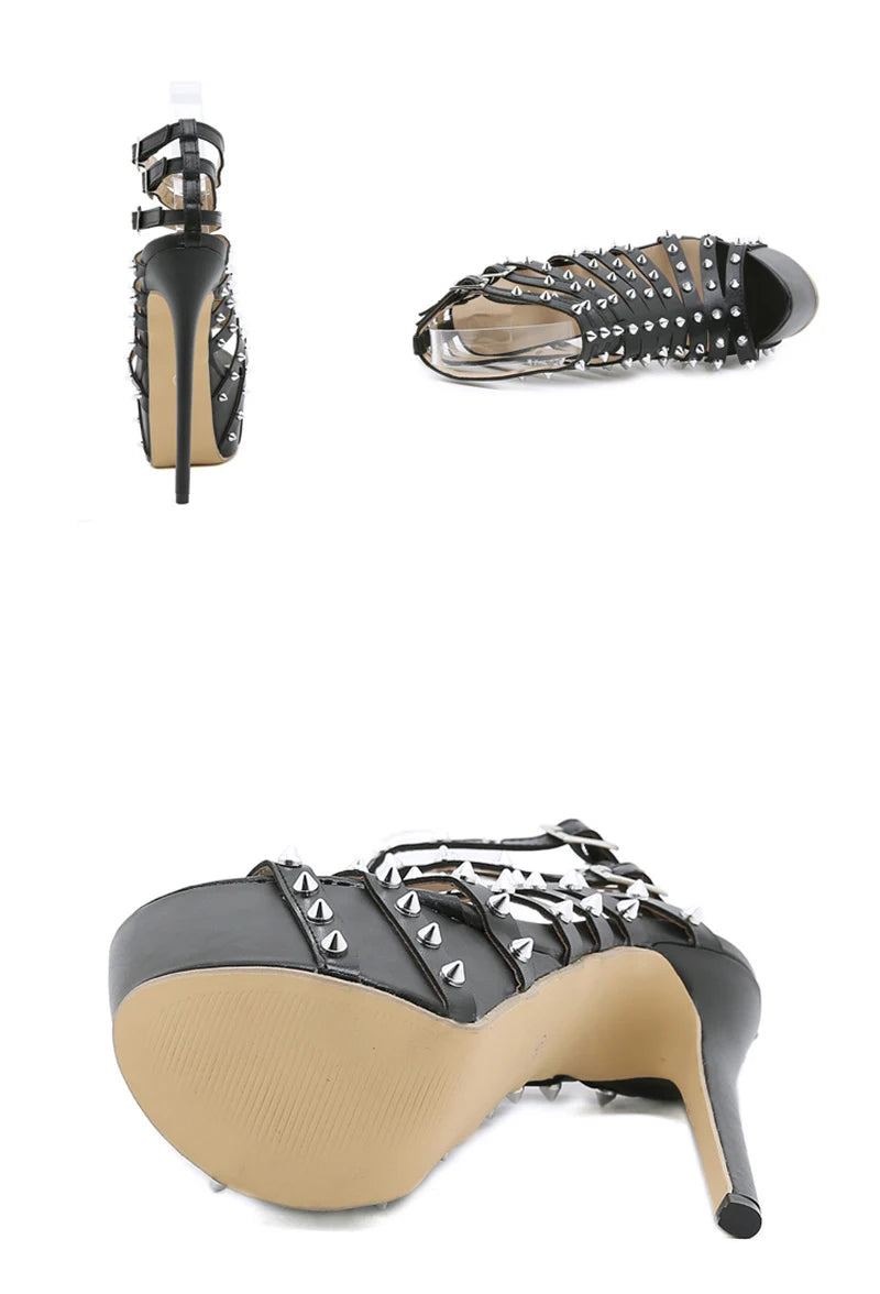 2024 New Summer Platform High Heels Sandals Women Sexy Peep Toe Pumps Fashion Rivet Decoration Ladies Party Pole Dance Shoes