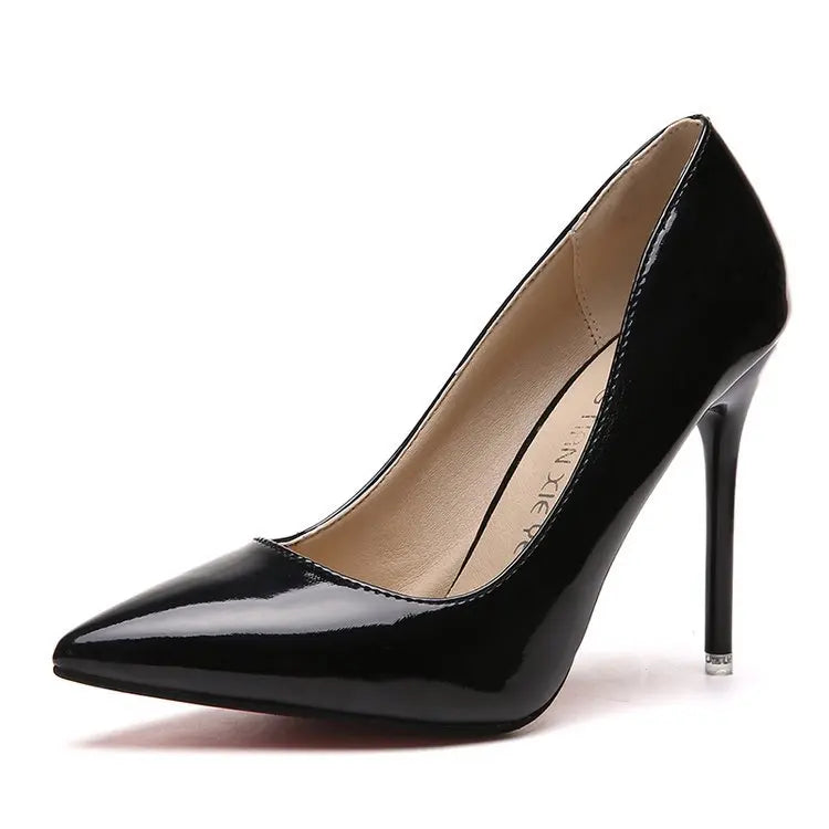 HOT Plus Size 34-44 HOT Women Shoes Pointed Toe Pumps Patent Leather Dress High Heels Boat Shoes Wedding Shoes Zapatos Mujerd76