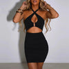 2022 Sleeveless Backless Hollow Out Bodycon Dress Summer Sexy Ruched Halter Mini Dresses Women Evening Dresses Party Club Outfit