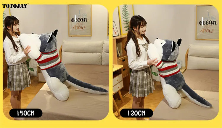 50-120cm Giant Dog Plush Toys Soft Stuffed Husky Long Pillow Cartoon Animal Doll Sleeping Cushion Home Bed Decor Kids Baby Gift