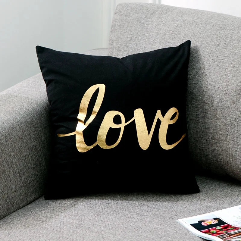 Love Black And White Bronzing Cushion Decorative Pillows Gold Foil Geometric Pillowcase Home Decor Sofa Throw Pillow 17*17inch