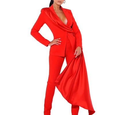 TWOTWINSTYLE Solid Two Piece Set Notched Collar Long Sleeve Spliced Lace up Coat High Waist Skirt for Women