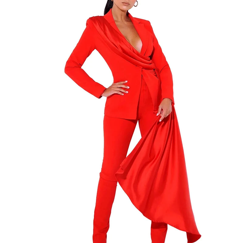 TWOTWINSTYLE Solid Two Piece Set Notched Collar Long Sleeve Spliced Lace up Coat High Waist Skirt for Women