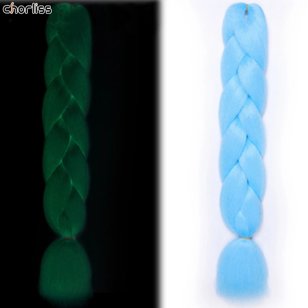 Glowing Synthetic Jumbo Crochet Braids Hair Pure Color Fluorescent Green Shining In Darkness Crochet Braiding Hair Extensions