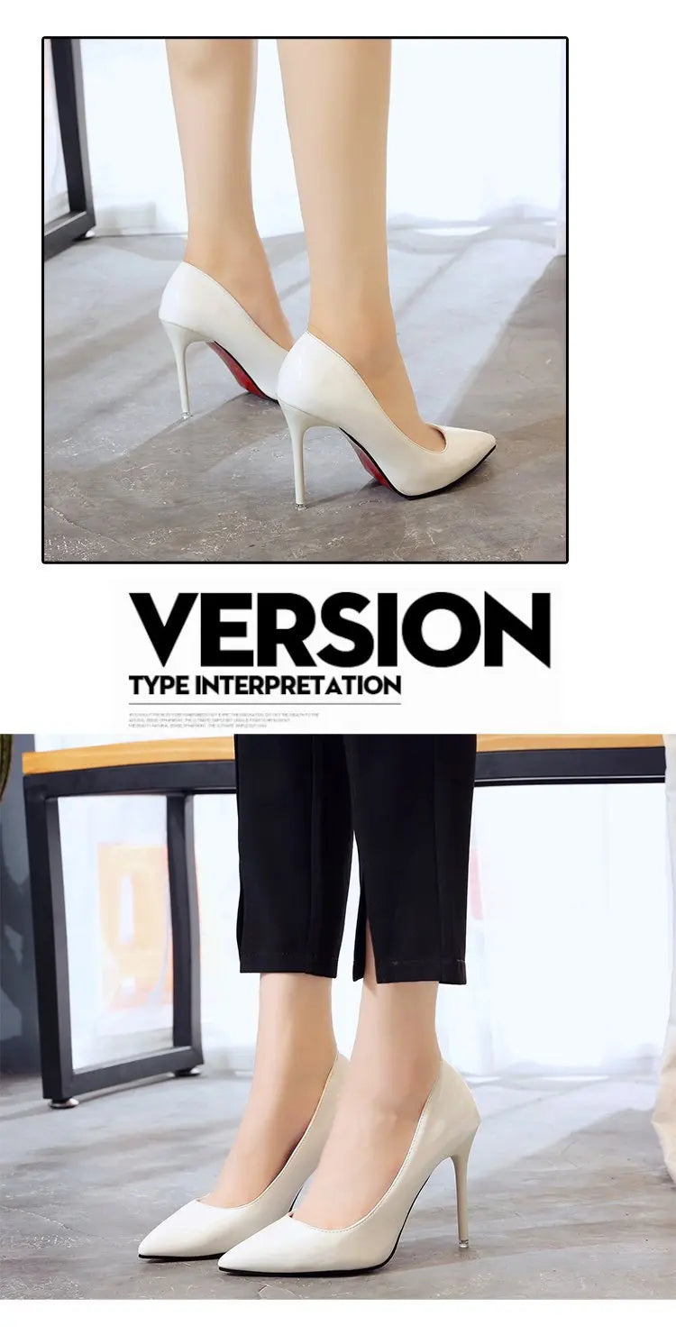 HOT Plus Size 34-44 HOT Women Shoes Pointed Toe Pumps Patent Leather Dress High Heels Boat Shoes Wedding Shoes Zapatos Mujerd76