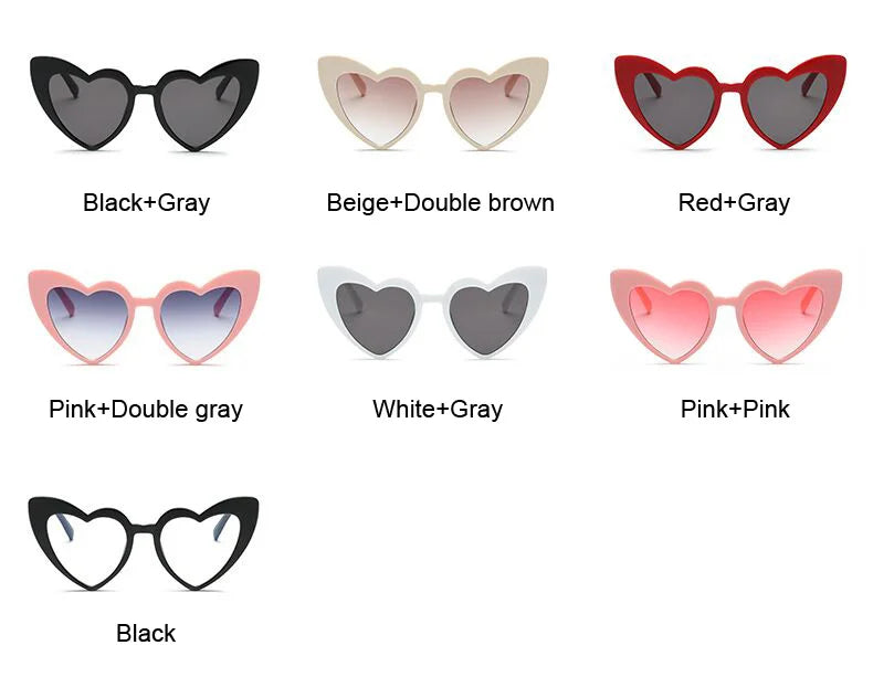 Love Heart Cat Eye Sunglasses Woman Vintage Christmas Gift Black Pink Red Heart Shape Sun Glasses For Woman Uv400