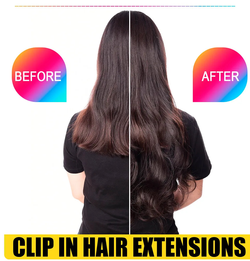 DinDong Clips In Hair Extensions 32Inch Synthetic Wavy 210G Premium Heat Resistant Hair 613# Blonde Brown 19 Colors Available