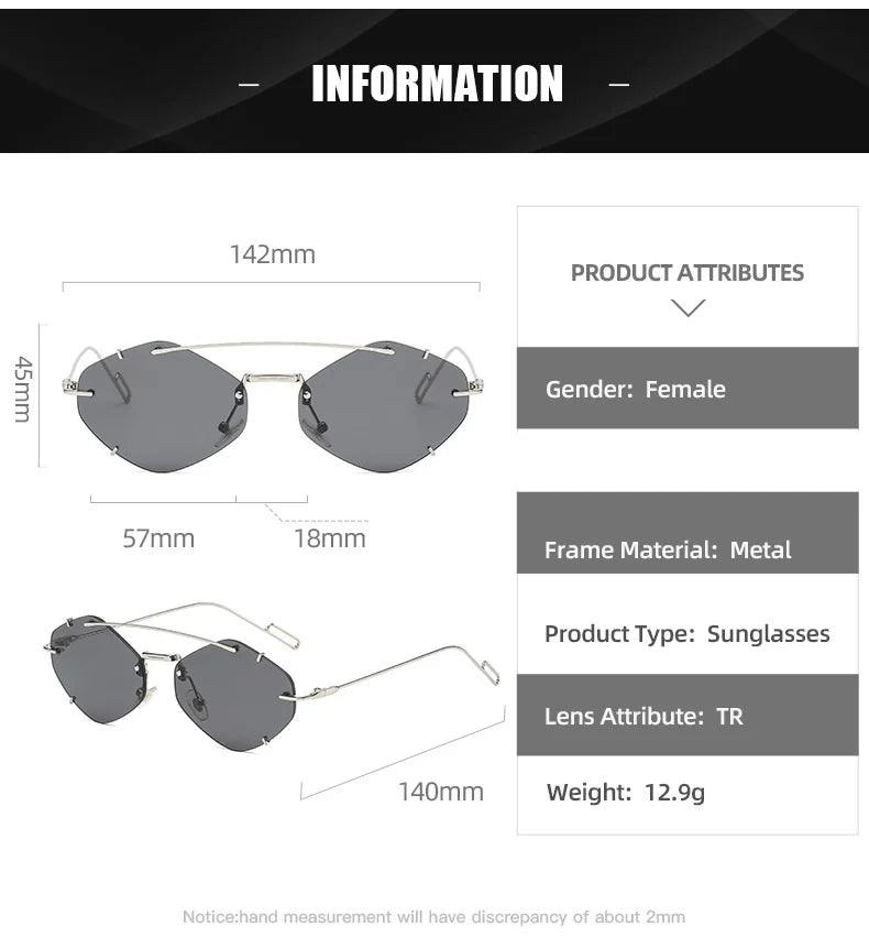 Rimless Diamond Sunglasses Square Women Men Retro Sun Glasses Brand Designer Eyewear UV400 Shades Oculos Female Gafas