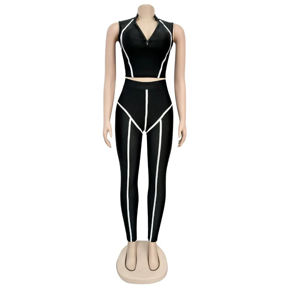 Women Sets Summer Tracksuits Slim Sleeveless Skinny Crop Tops+Pants Suit Two Piece Set Night Club Outfits 2 Pcs Street GL3503