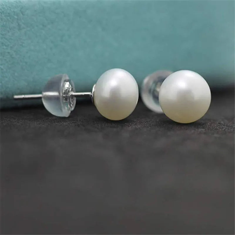 Natural Freshwater Pearl Stud Earrings Real 925 Sterling Sliver Earring Cultured White Pearl for Women Earring Jewelry Wholesale