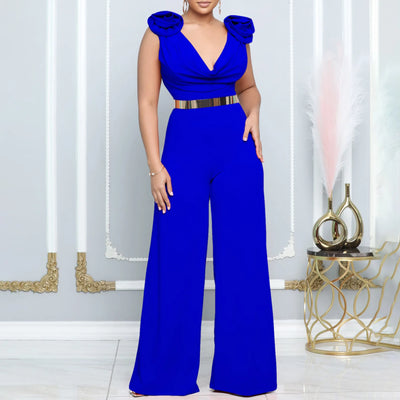 Boutique Wholesale 2025 Summer New Fashionable V-neck Sexy Wide Leg Sleeveless Women's Jumpsuit