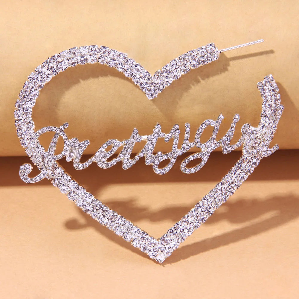 Stonefans Aesthetic Letter Earrings Designer Luxury for Women 2021 Fahsion Jewelry Rhinestone Designer Piercing Heart Earrings