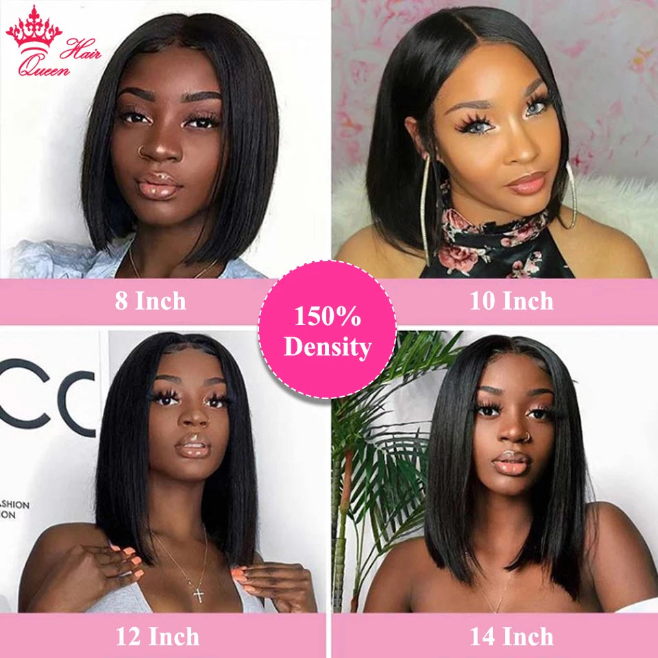 Queen Hair HD Bob Wig Bone Straight HD 4x4 5x5 6x6 Closure Wig HD 13x6 13x4 Full Frontal Bob Wig 100% Raw Human Hair Pre-plucked