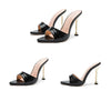 Woman Slippers Snake Print Strappy High Heels Slippers Sandals Pointed Toe Slides Pumps Shoes for Ladies Women Summer