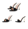 Woman Slippers Snake Print Strappy High Heels Slippers Sandals Pointed Toe Slides Pumps Shoes for Ladies Women Summer