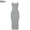 Kliou strap backless sexy bodycon midi long dress new women high waist cotton striped dresses elegant fashion party clothes