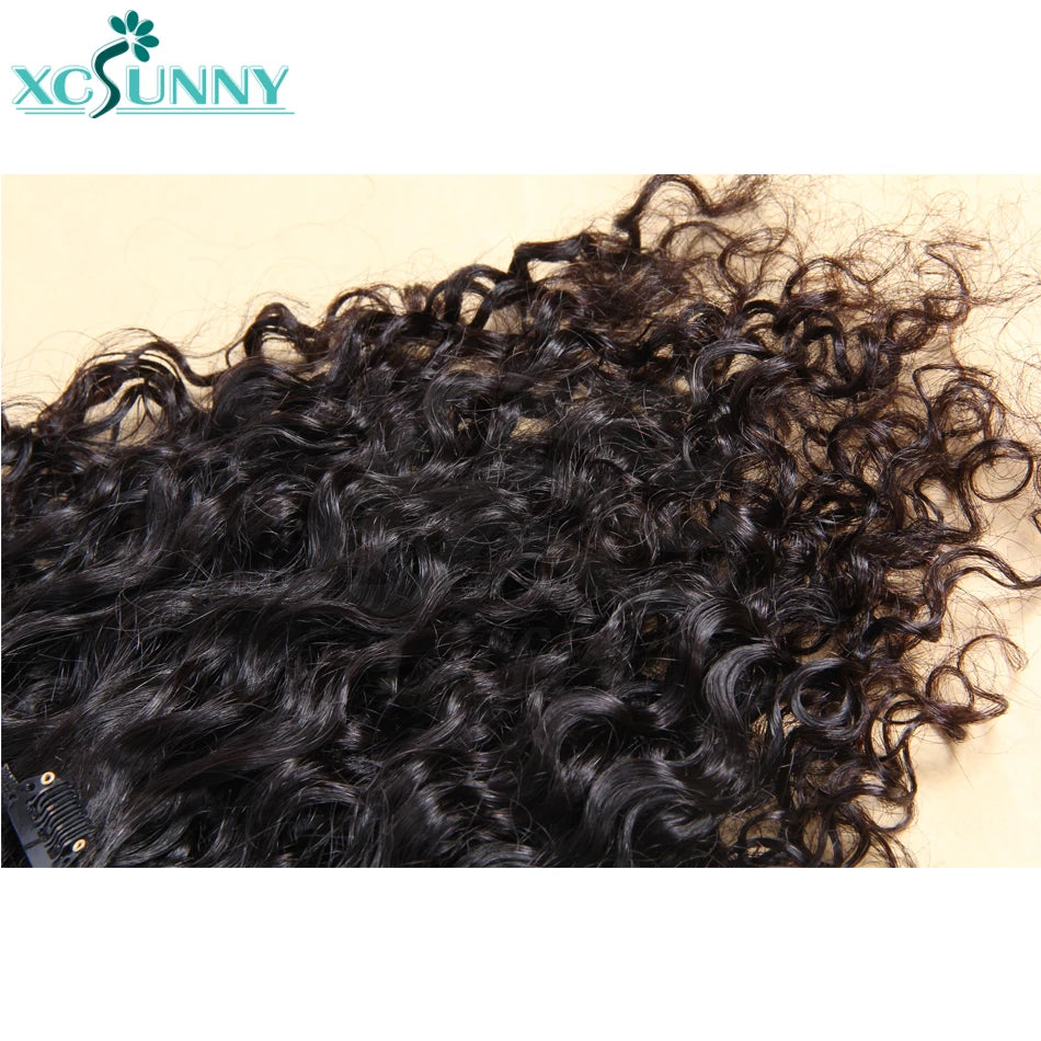 Seamless PU Clip In Hair Extensions Human Hair Water Wave Burmese Weft Clip Ins Extensions Curly 100g/120g/200g/240g
