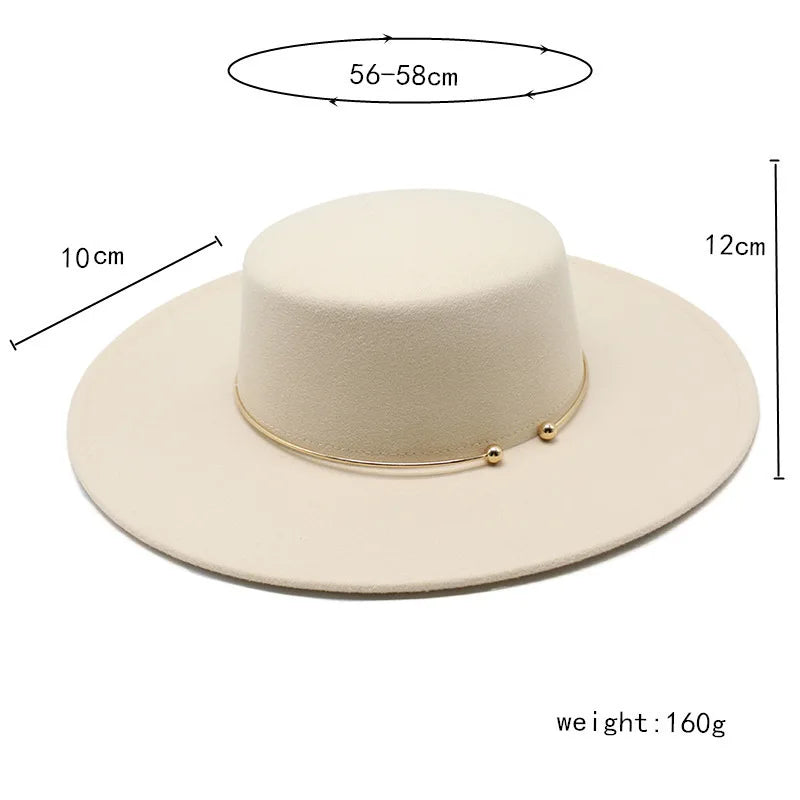 French Style 10CM Wide Brim Derby Top Hat Socialite Wind Hepburn Wind Wool Felt Fedoras Hat Elegant Wedding Dress Hat