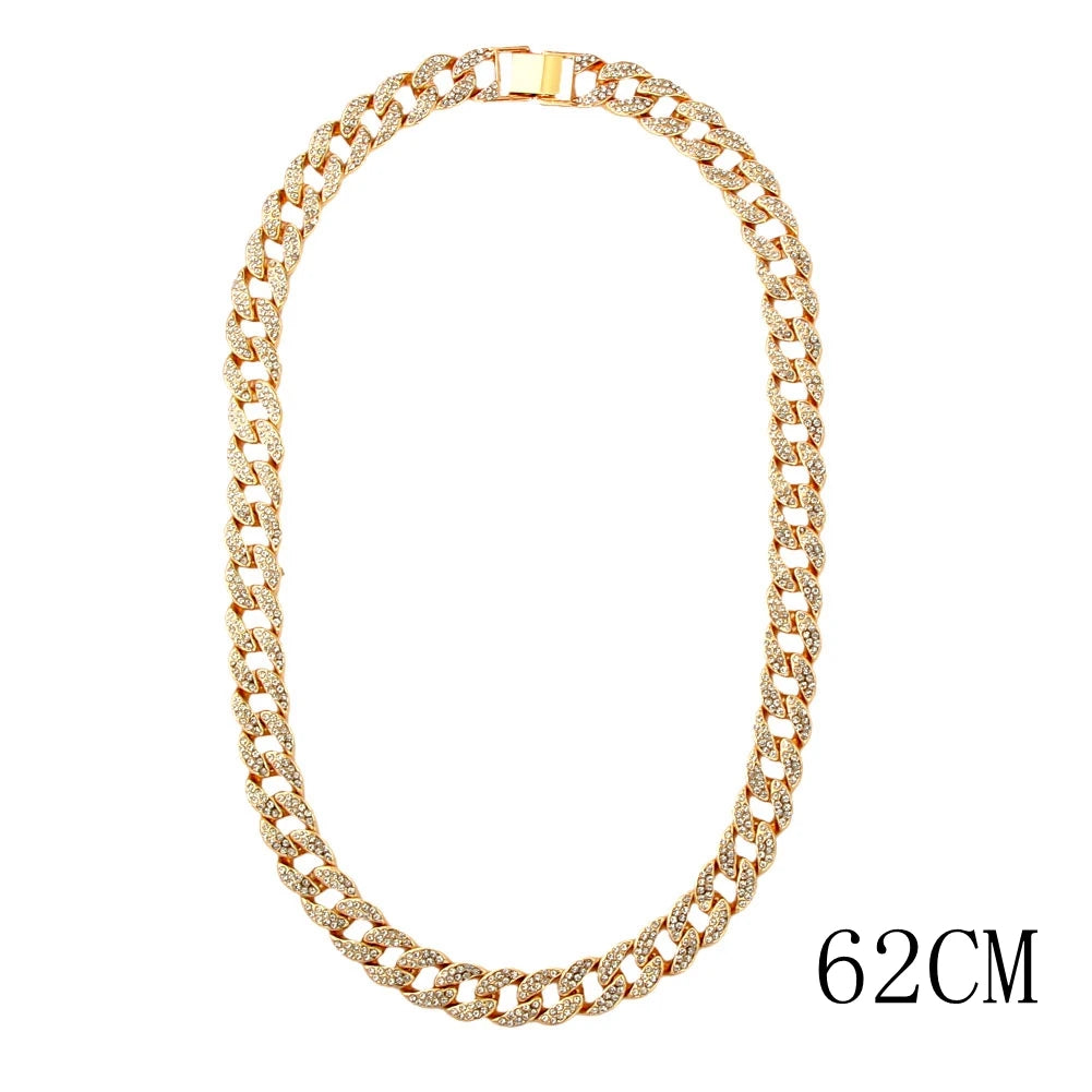 Caraquet Punk Hip Hop Cuban Link Chain Choker Necklace Iced Out Rapper Crystal Necklace Fashion Bling Rhinestone Jewelry Gift
