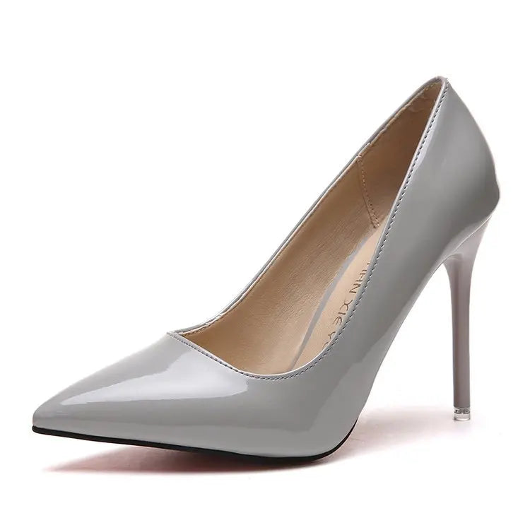 HOT Plus Size 34-44 HOT Women Shoes Pointed Toe Pumps Patent Leather Dress High Heels Boat Shoes Wedding Shoes Zapatos Mujerd76