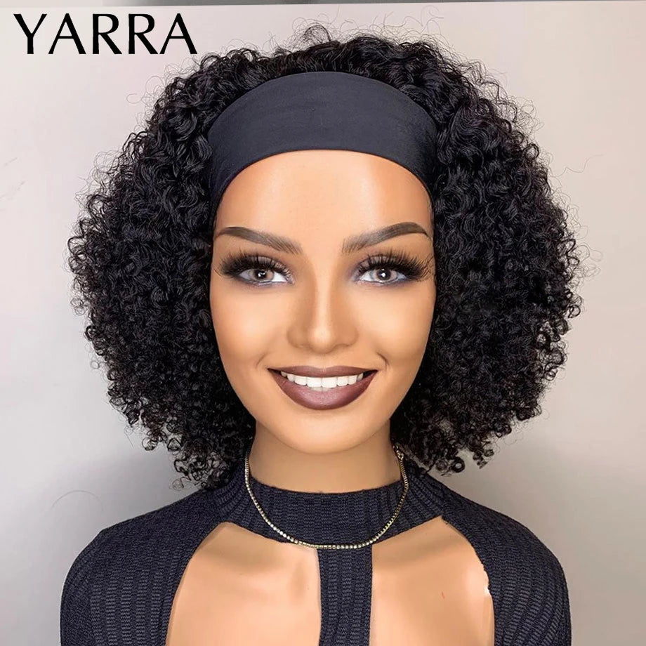 Brazilian Kinky Curly Headband Wig Human Hair 8-30 Inch Remy Kinky Curly Human Hair Wigs For Women 180% Density Full Machine Wig