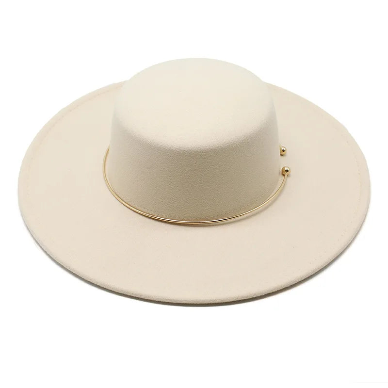 French Style 10CM Wide Brim Derby Top Hat Socialite Wind Hepburn Wind Wool Felt Fedoras Hat Elegant Wedding Dress Hat