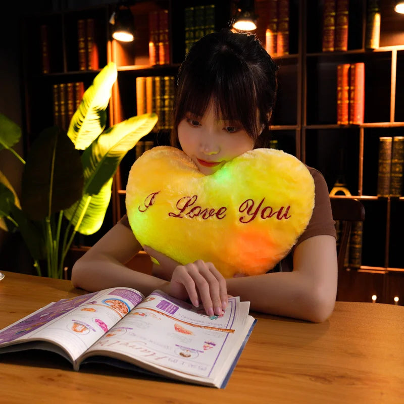 1pc 35CM Glowing Heart Shaped Plush Pillow Stuffed Decorate I LOVE U Colorful Luminous Toy Kids Companion Present Lovers Gift