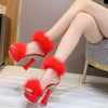2021 New 4 Color Feather Thick High Heels Platform Sandals Women 14cm 17cm Heels Shoes Female Summer Hair Wedding Pumps Shoes