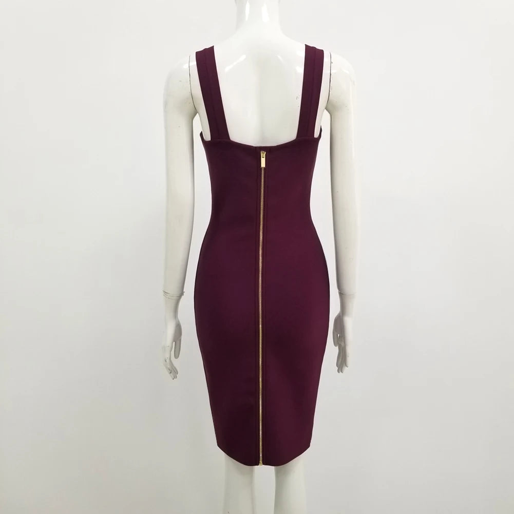 Women Summer Fashion Sexy V Neck Backless Button Red Black White Bodycon Bandage Dress 2022 Designer Evening Party Dress Vestido