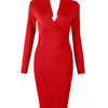 Women's Deep V Neck Bandage Dress Long Sleeve Folds Bodycon Black Midi Sexy Elegant Club Celebrity Runway Evening Party Dresses