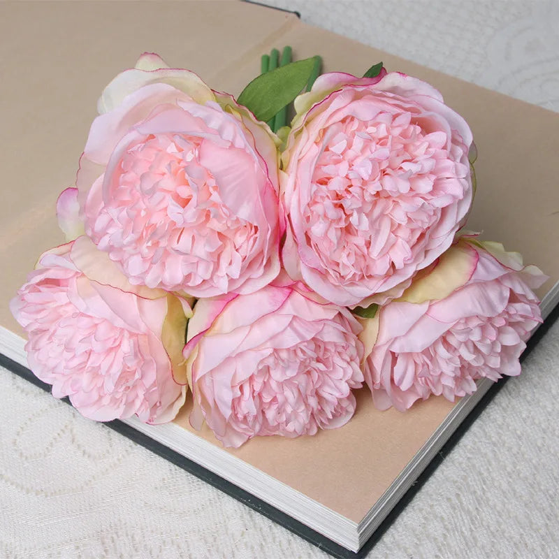 5Big Heads 11cm Diameter Rose Pink Peony Artificial Flowers Bouquet Fake Flower for Home Bride Wedding Decoration Marriage Decor
