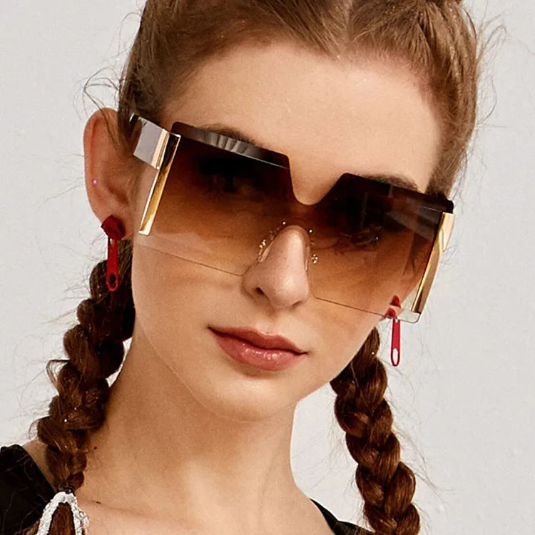 2023 Fashion New Women Oversized Rimless Sun Glasses Vintage Gradient Tea Cool Sunglasses Ladies Uitravioler-proof
