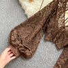 Autumn Black/White/Brown Sexy Lace Blouse Women Elegant V-Neck Puff Long Sleeve Open Back Short Tops Female Party Blusas 2021