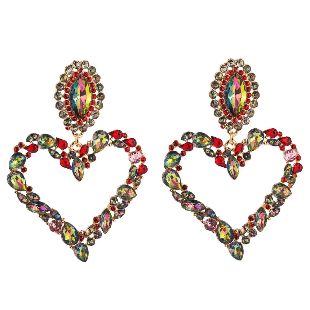 KMVEXO New Shiny Crystal Rhinestone Heart Pendant Dangle Earrings 2023 For Women Jewelry Fashion Statement Earrings Accessories