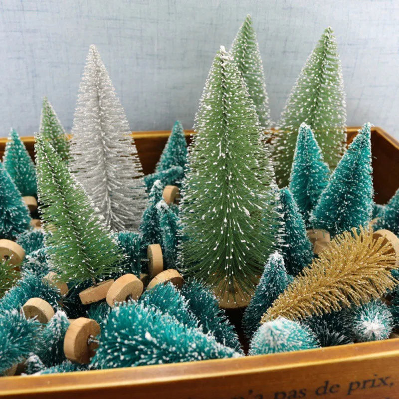 8-Piece Mini Christmas Tree Sisal Silk Cedar - Decoration Small Christmas Tree - Gold Silver Blue Green White Festive Tree