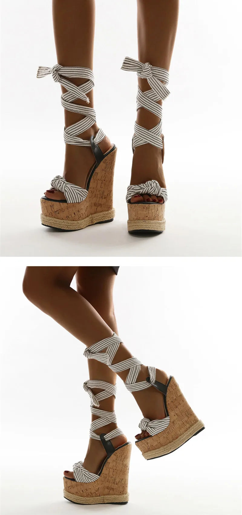 Eilyken Summer Solid White Platform Wedges Sandals Women Fashion High Heels Ankle Strap Ladies Open Toe Shoes