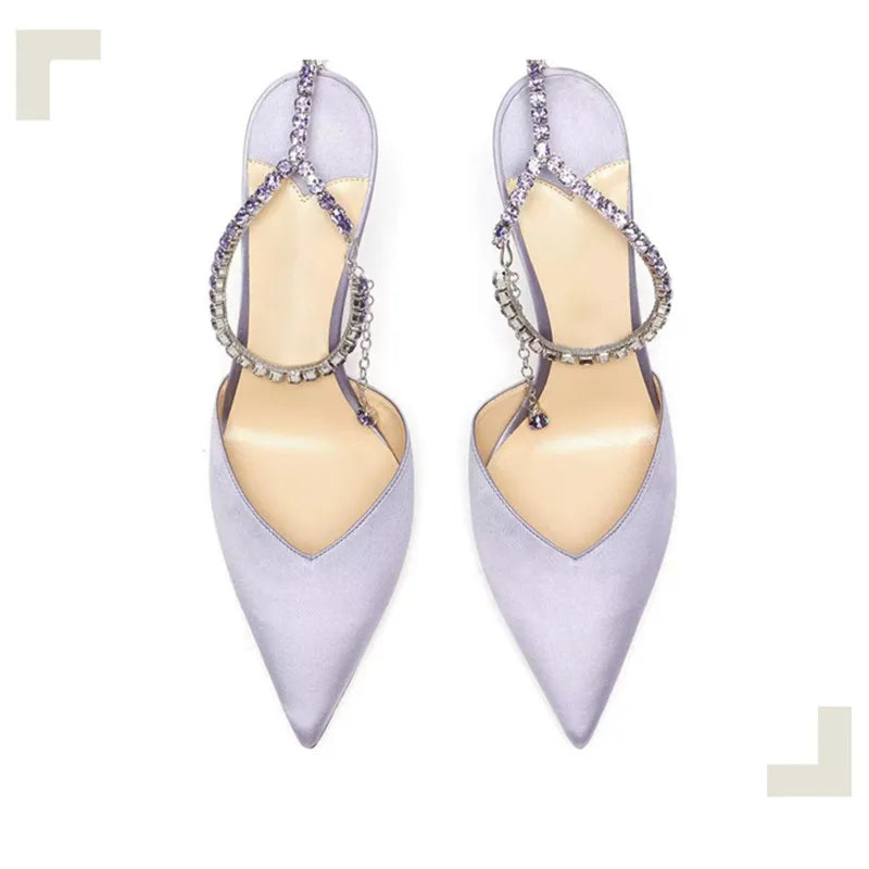 Luxury Crystal Sequined Women Pumps Elegant Thin High heels Spring Summer Fashion Chains Party Shoes Sexy Wedding Bridal Shoes