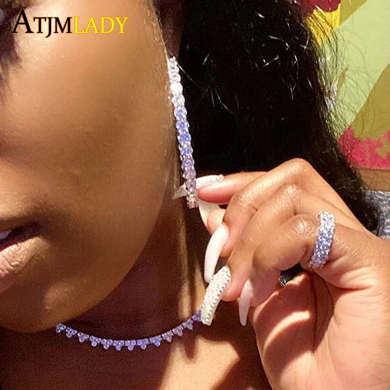 Iced Out Big Hoops Bling 5A Round Cubic Zirconia 55mm Huggie Earring For Women White Pink Colorful CZ Pinky Hoops Jewelry