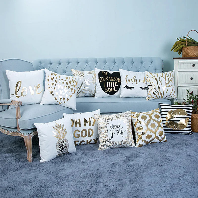 Golden Pineapple & Love  Cushion Decorative Pillows Brozing Gold Pillowcase Home Decor Sofa Throw  Pillows 45*45cm Almofada Luxo