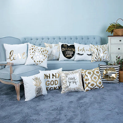 Golden Pineapple & Love  Cushion Decorative Pillows Brozing Gold Pillowcase Home Decor Sofa Throw  Pillows 45*45cm Almofada Luxo