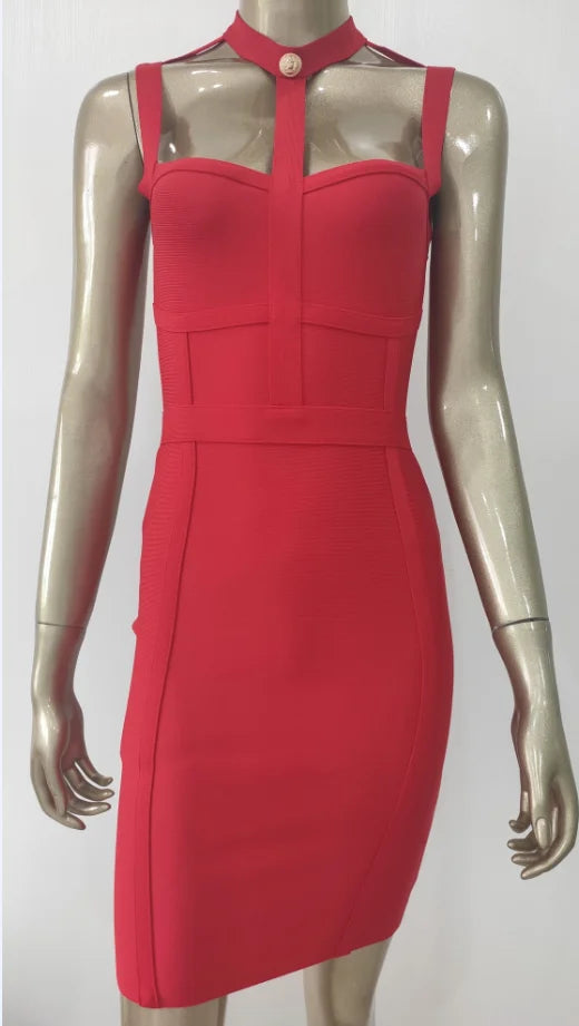 New Arrival Summer Style Sexy Cut Out Button Stretchy Elastic Bandage Dress 2022 Celebrity Designer Evening Party Dress Vestidos
