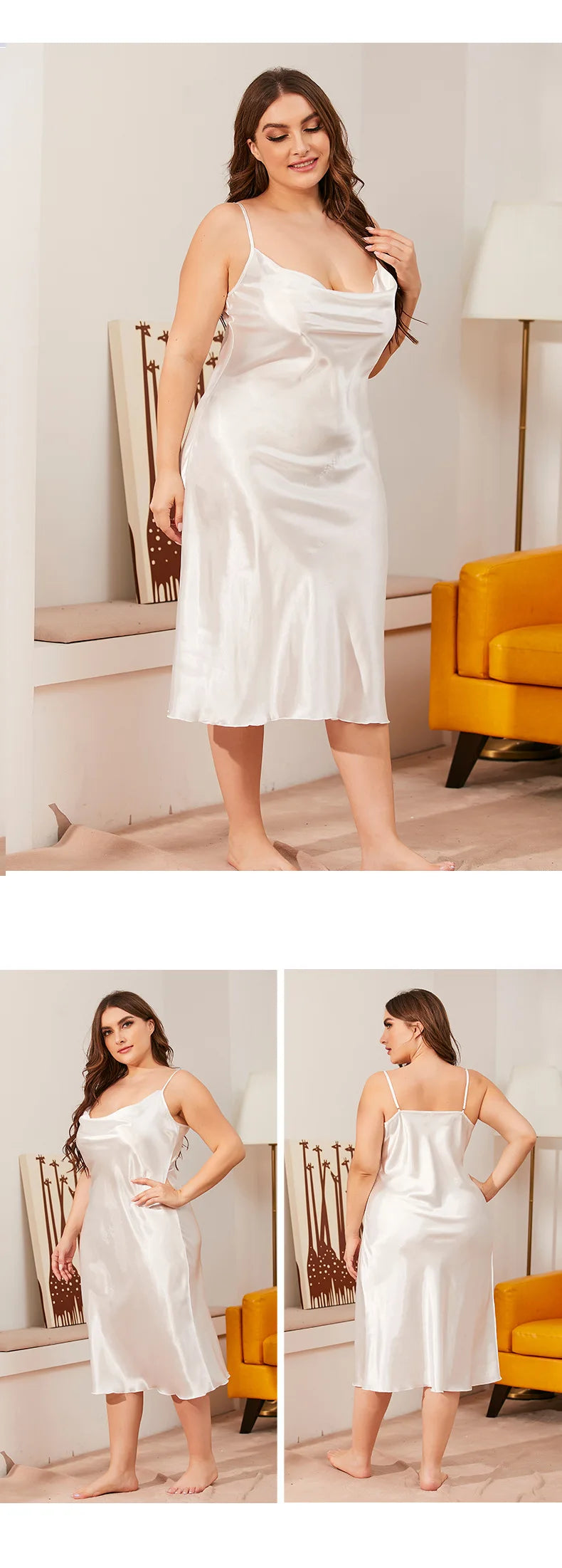 Large size Women's Sleepwears Dress Homewear Solid Thin Satin Nightdress Summer Sleepwear Sexy Plus Size Dresses Nightgown