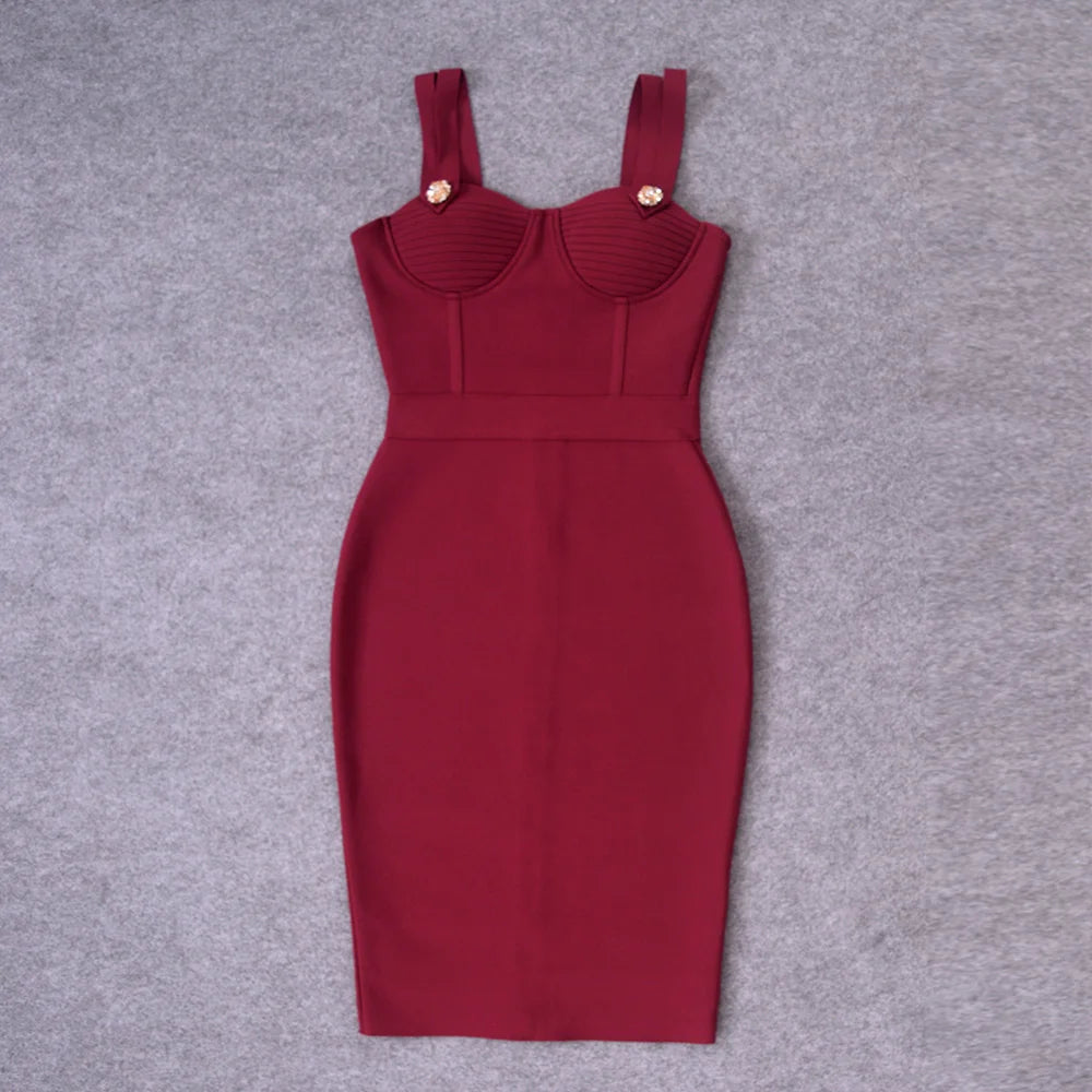BEAUKEY Summer White Rhinestone Bandage Evening Dress Women Luxury Maxi Spaghetti Strap Red Club Celebrity Evening Party Vestido