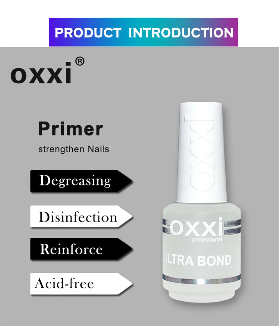 oxxi New 15ml Acid-free Primer For Nails Desiccant Hybrid Varnish Permanent Nail Polish Degreasing Base Coat Manicure Set of Gel