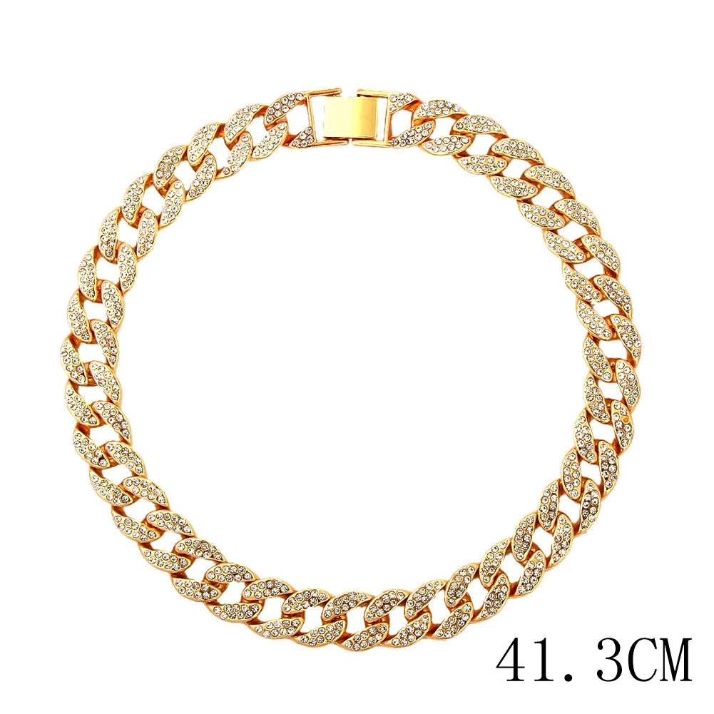 Caraquet Punk Hip Hop Cuban Link Chain Choker Necklace Iced Out Rapper Crystal Necklace Fashion Bling Rhinestone Jewelry Gift