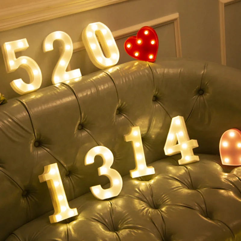 Luxury Alphabet Letter LED Lights Luminous Number Lamp  Battery Night Light for Home Wedding Birthday Christmas Party Decoration