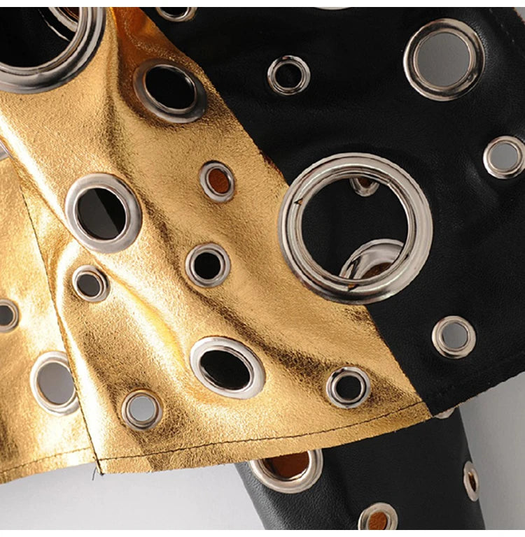 Lautaro Runway Cut Out Short Faux Leather Jacket Golden Rivet Cool Stylish Designer Clothes Women European American Fashion 2022