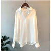 Elegant Satin Loose Women Shirt Spring Turn-down Collar Ladies Blouse Autumn Vintage Casual Button Silk Tops