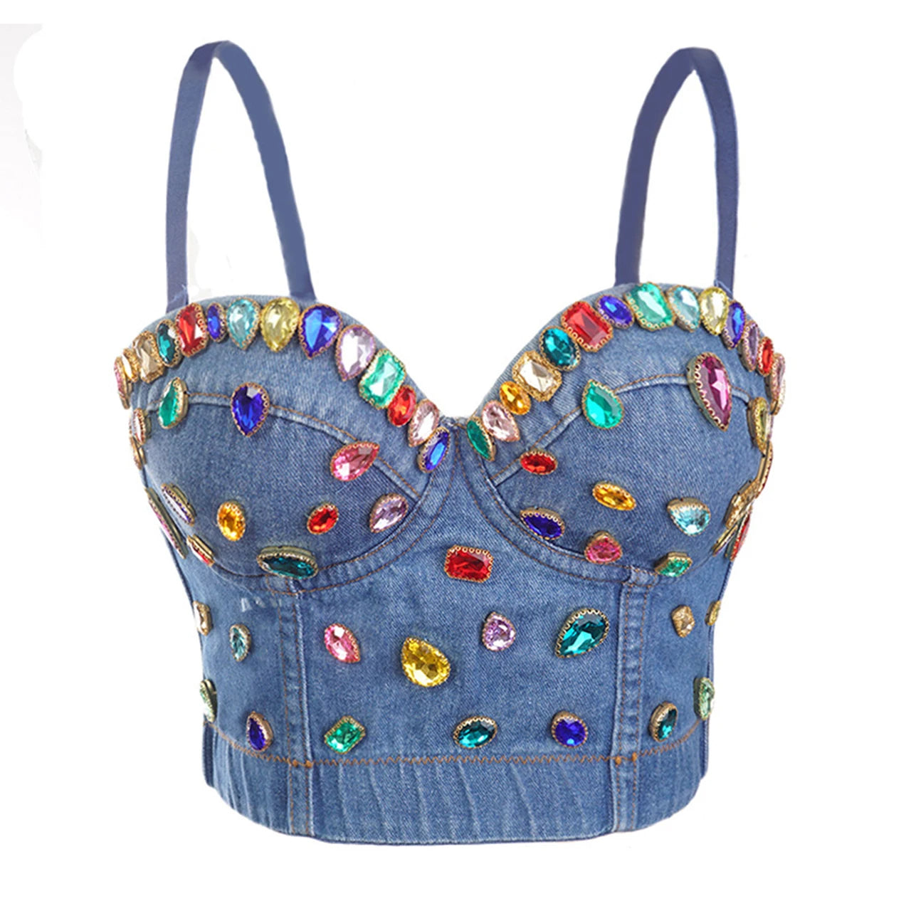 Irene Tinnie Sexy Cute Hole Cartoon Decoration Push Up Bustier Women's Denim Bralette Cropped Top Vest Plus Size